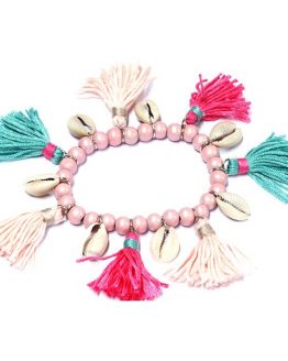 roze kralen armband met schelpen