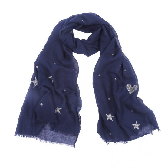 mooie blauwe sjaal met glitters sterren en hartjes