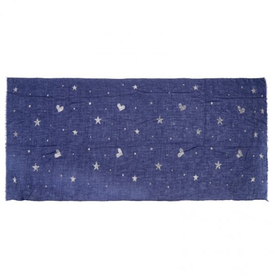 mooie blauwe sjaal met glitters sterren en hartjes