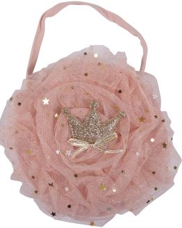 roze kindertasje van chiffon met sterren en kroon
