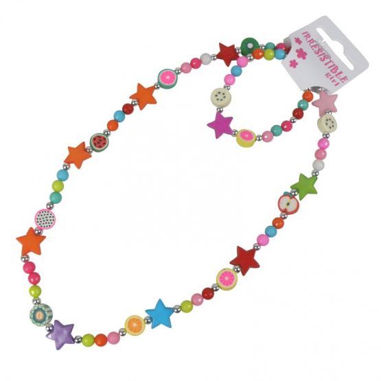kinderketting en armband met gekleurde kralen en sterren