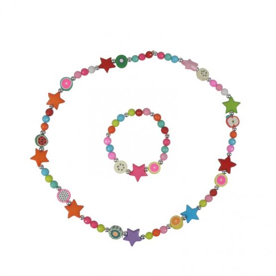kinderketting en armband met gekleurde kralen en sterren