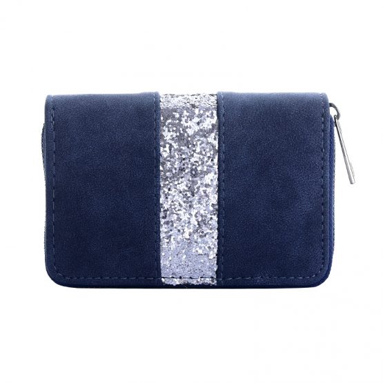 blauwe portemonnee met glitters