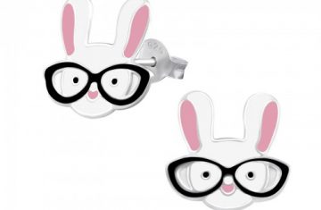 zilveren kinderoorbellen konijn met bril