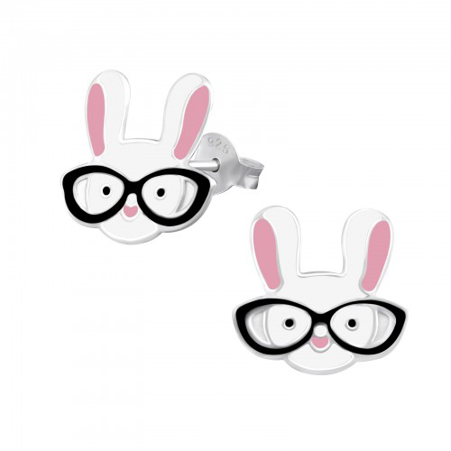 zilveren kinderoorbellen konijn met bril