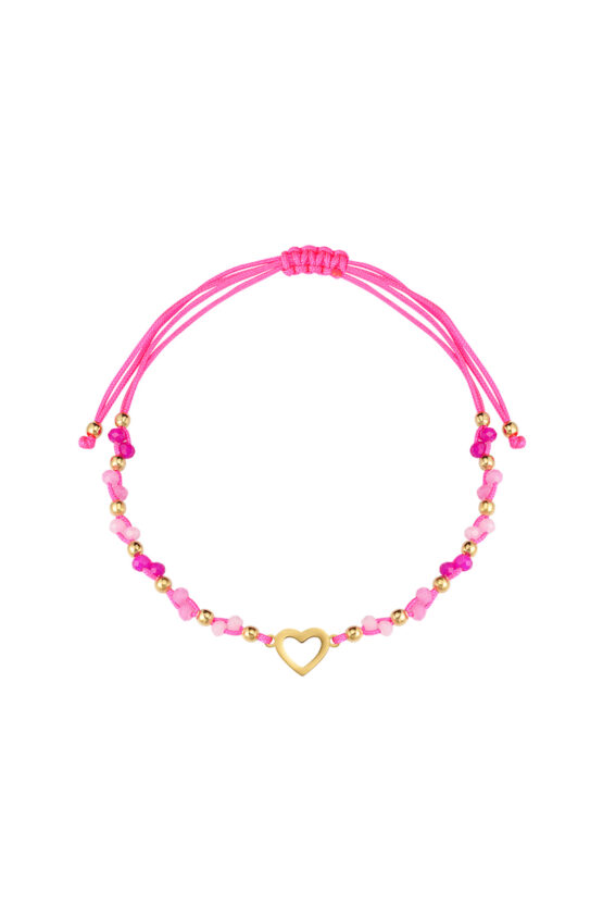 roze kralen armbandje met goud hartje